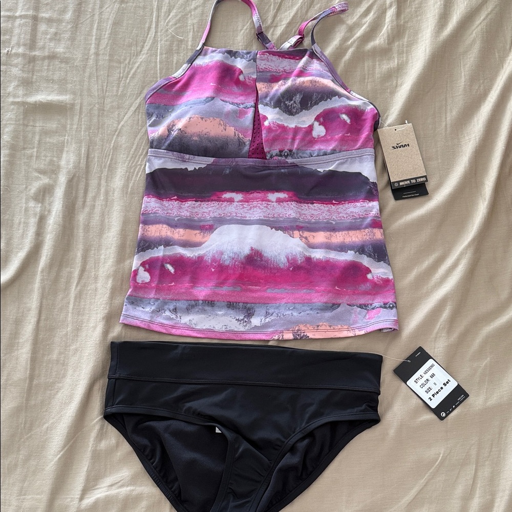 Nike pink and Black Tankini Set